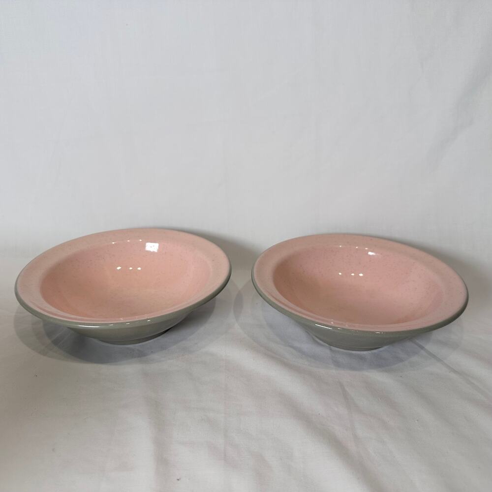 Harkerware Cereal Soup Bowl Set of 2 Stone China Oven proof USA Pink